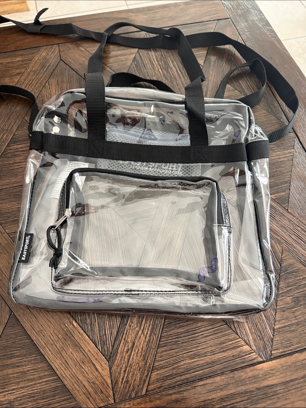 Eastsport Clear Stadium Approved Tote Bag PVC Transparent Purse Black Straps NWT